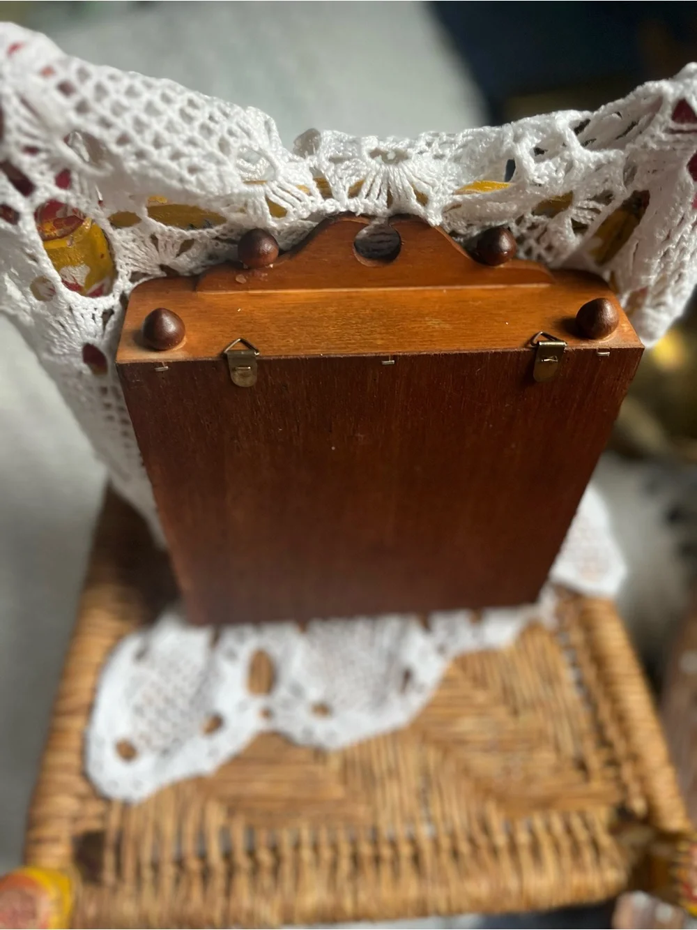 Wooden Vintage Mini Wall Curio Display Cabinet in Brown SOLD